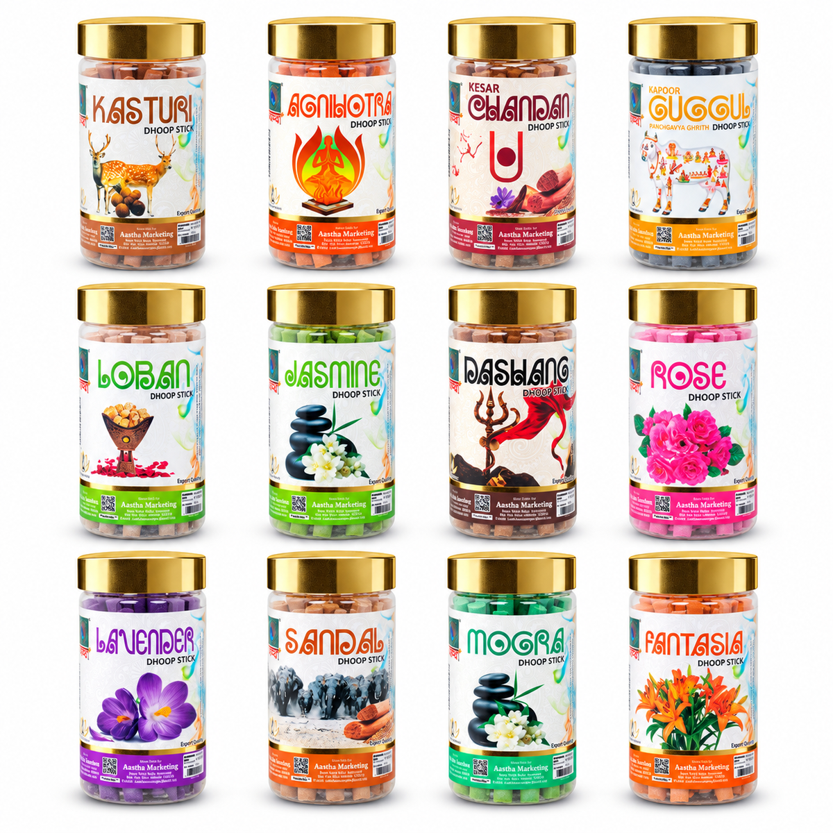 Aastha Dhoop Sticks – 12 Fragrance Mix Pack
