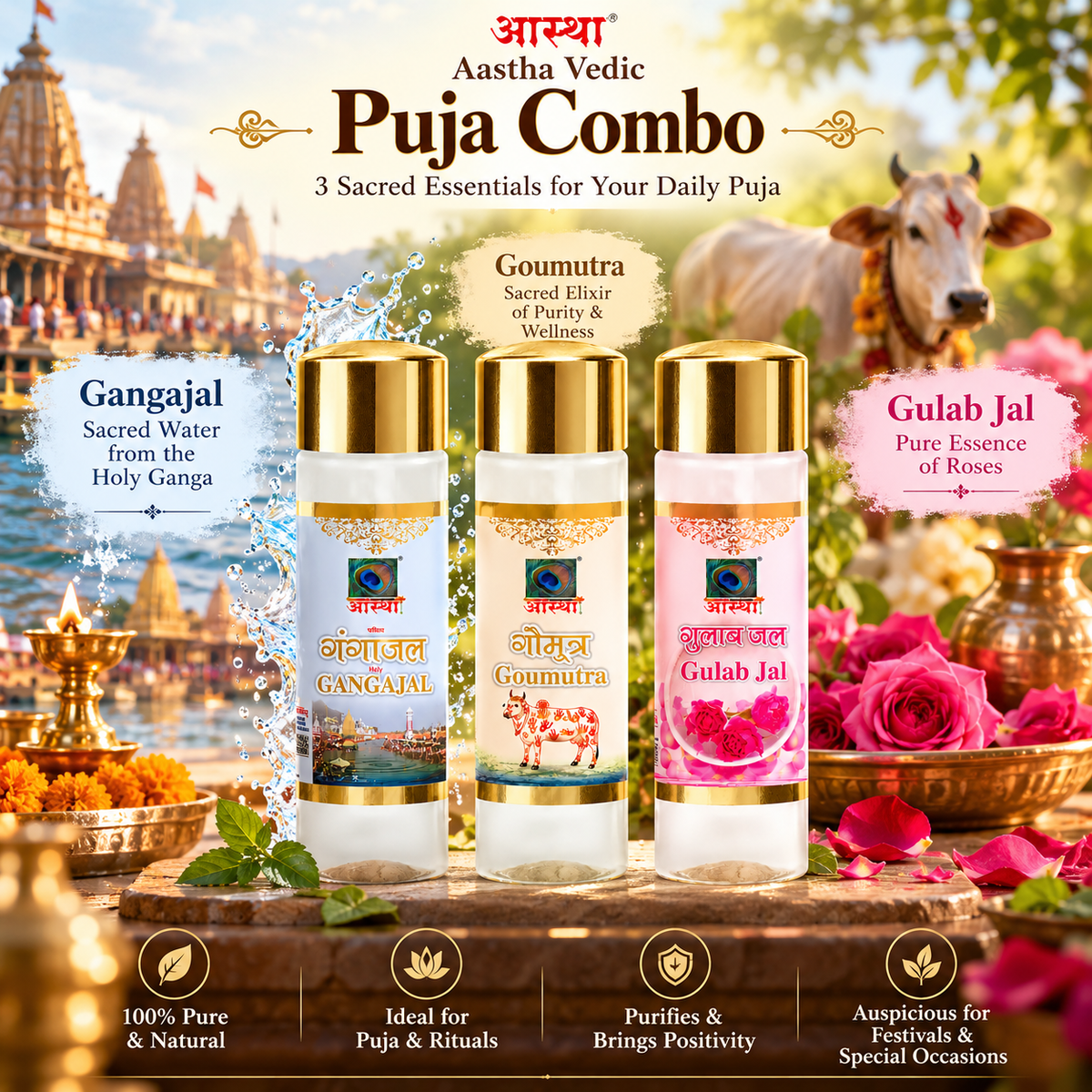 Gangajal, Goumutra & Gulab Jal (3-in-1 Pack)
