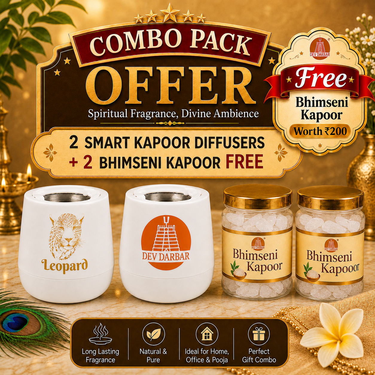 Dev Darbar + Leopard Smart Kapoor Diffuser Combo